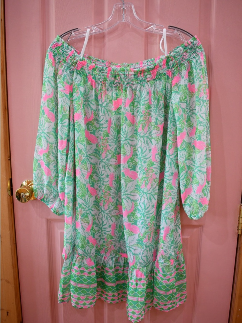 Lilly Pulitzer Pink and Green Off-Shoulder Floral Dress - Picture 5 of 6